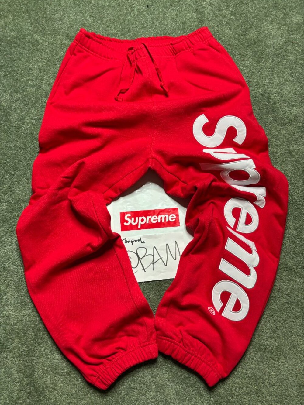 Supreme Applique Joggers - Red/White Satin